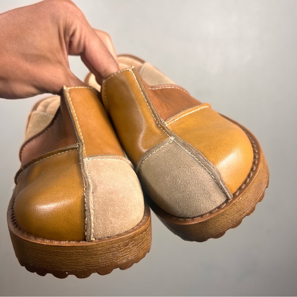 Vintage Lower East Side Brown Suede Leather Chunky Pathwork Heels - Picture 4 of 4